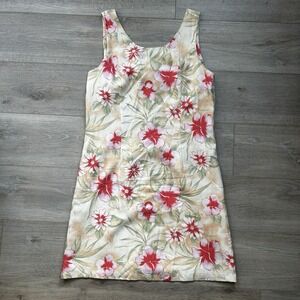 Pineapple Moon Silk Hawaiian Dress‎ Women Large Floral Tropical Sleeveless